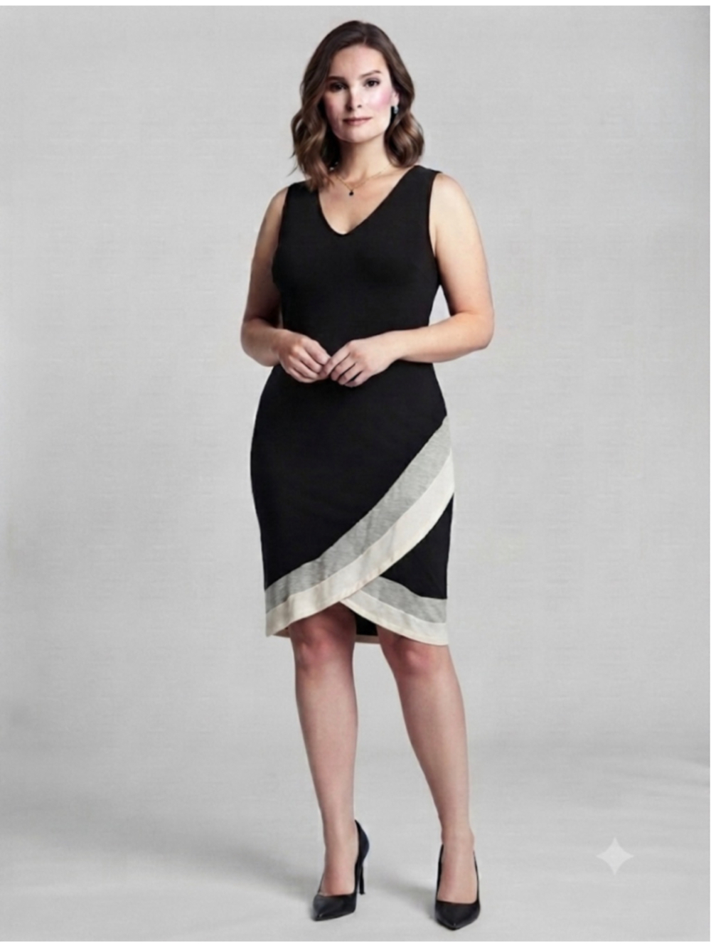 Design History Midi Dress Size L Black Grey Color Block
